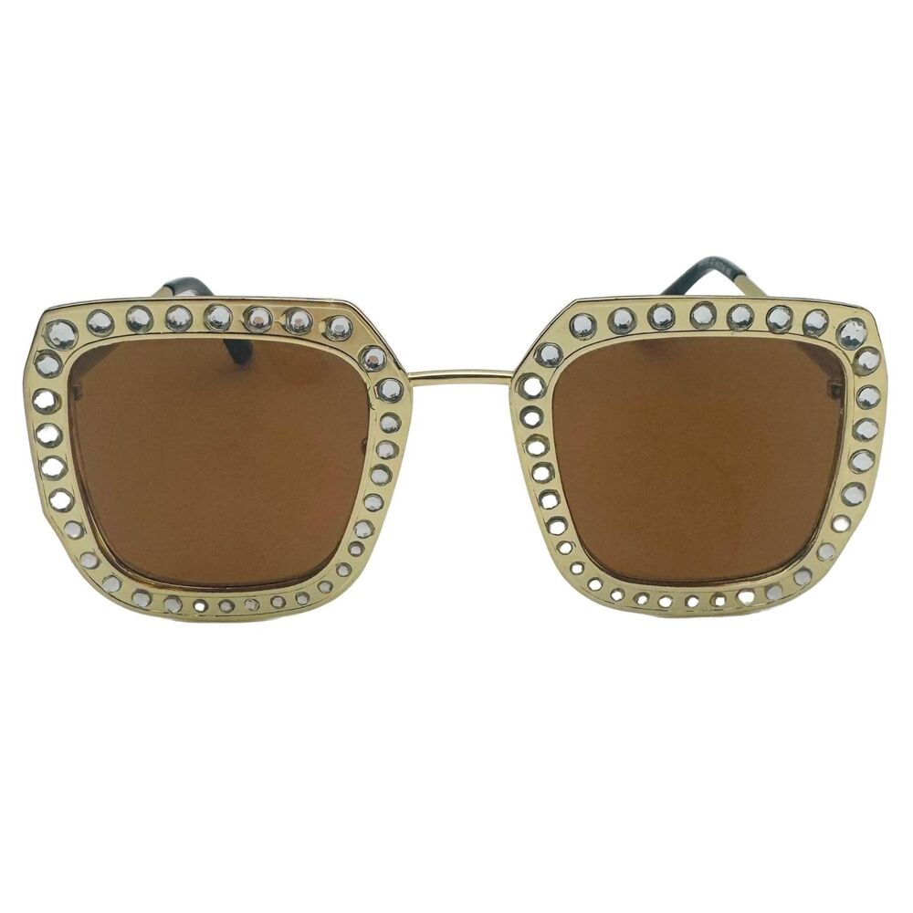 7045 | Brown Lens Square Ladies Sunglasses with Bling Accents